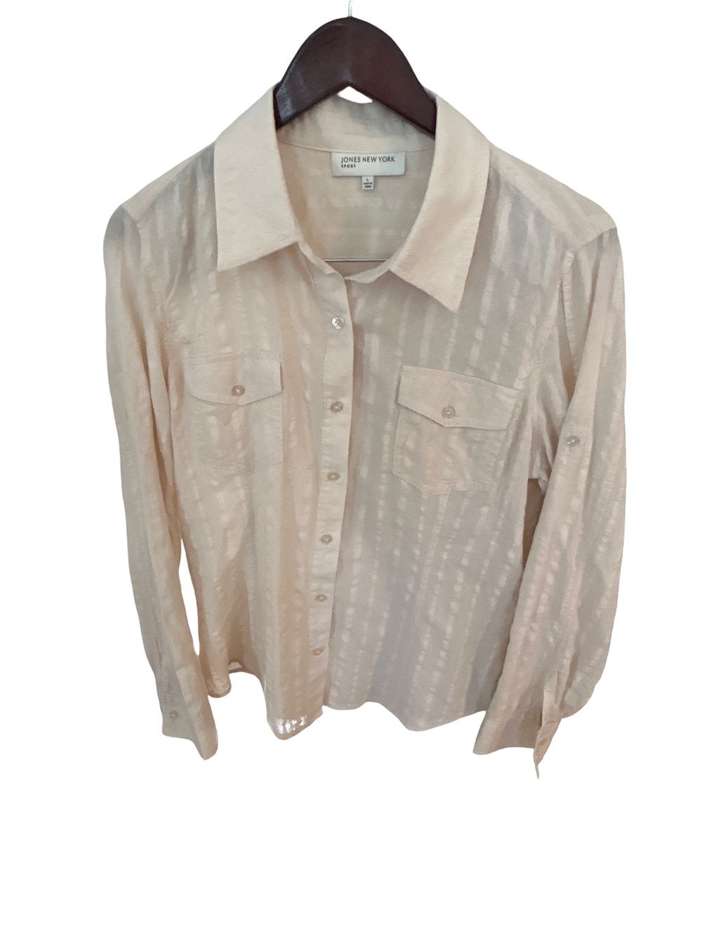 Jones New York Sport Cream Utility Cotton Coastal Seersucker Size L Roll Tab